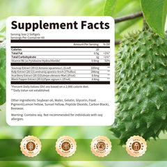 BBEEAAUU Soursop Graviola capsules closeup highlights softgel texture and quality.