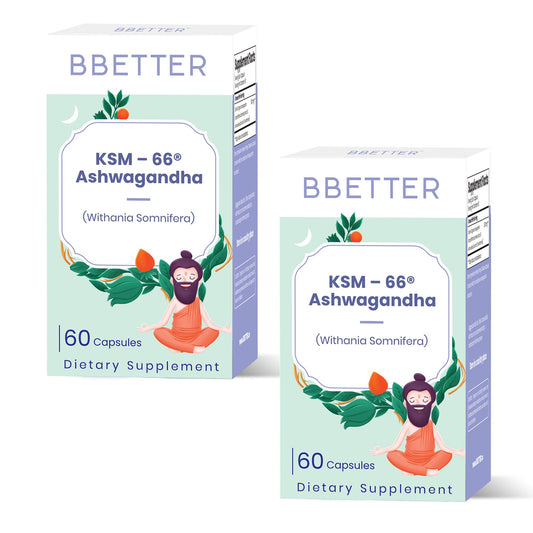 BBETTER Ashwagandha KSM-66 bottle for calm support and lab-tested quality.
