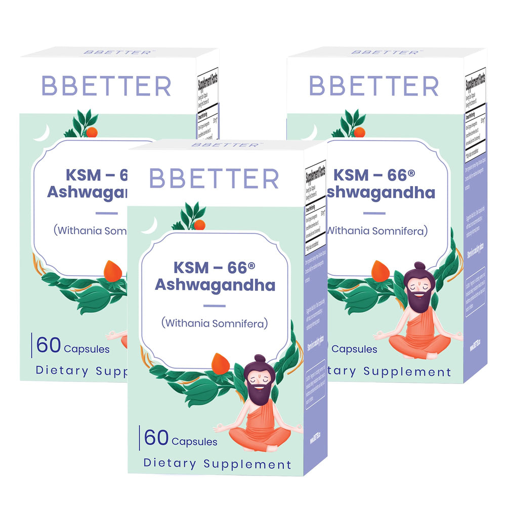 BBETTER Ashwagandha KSM66 powder supports daily focus and stress resilience.