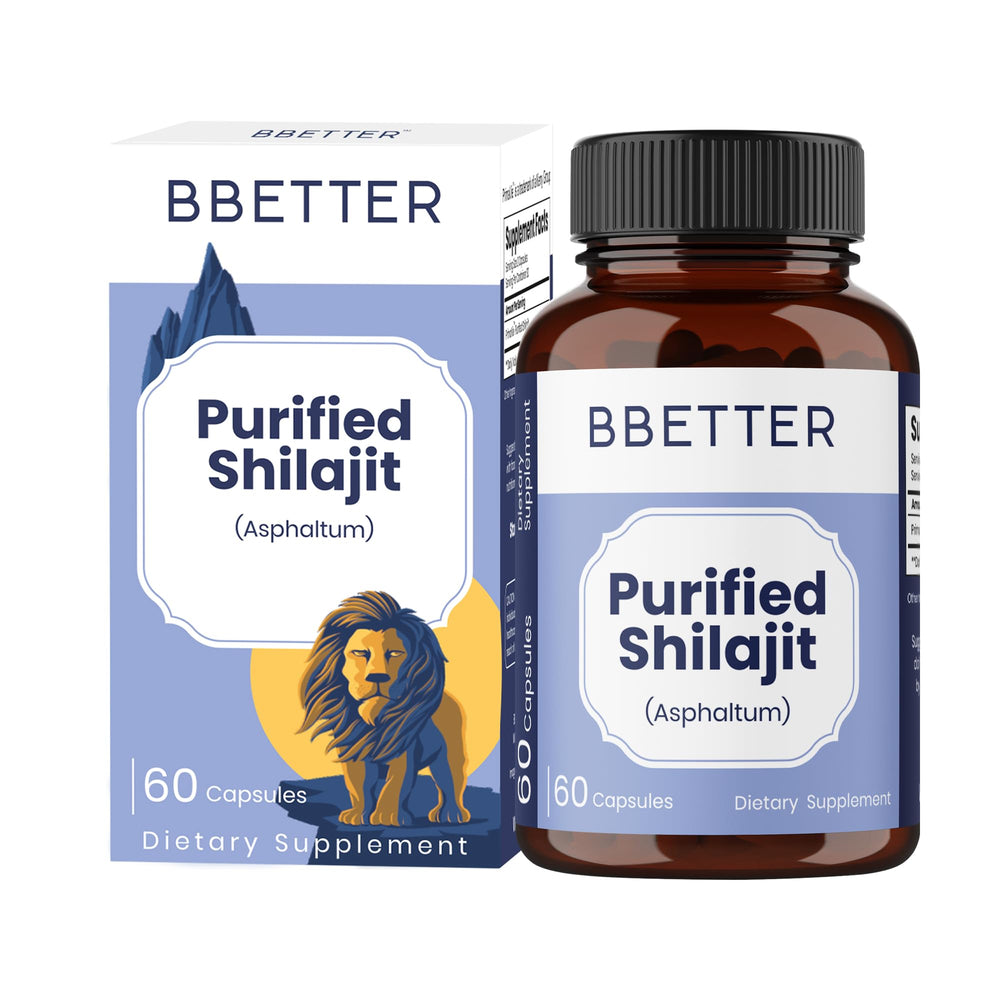 BBETTER purified Shilajit capsules packaging on display for premium wellness.