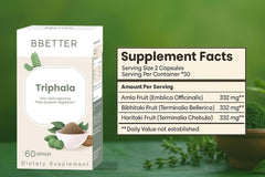 BBETTER Triphala packaging box shot indicating eco-friendly, quality packaging.
