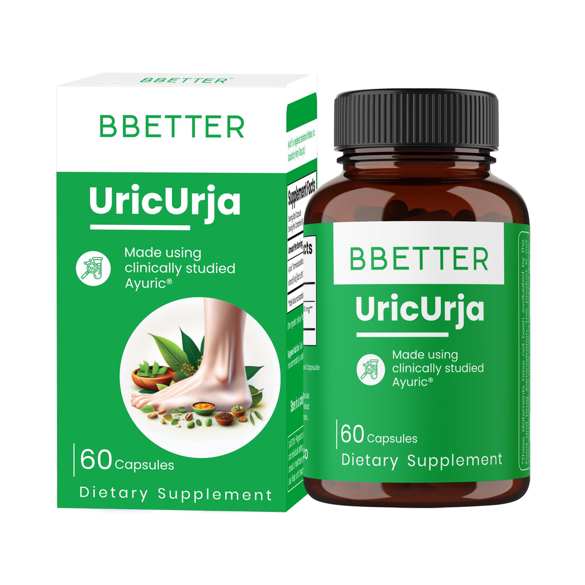 BBETTER UricUrja capsules packaging showcases Ayuric formula supporting joint comfort