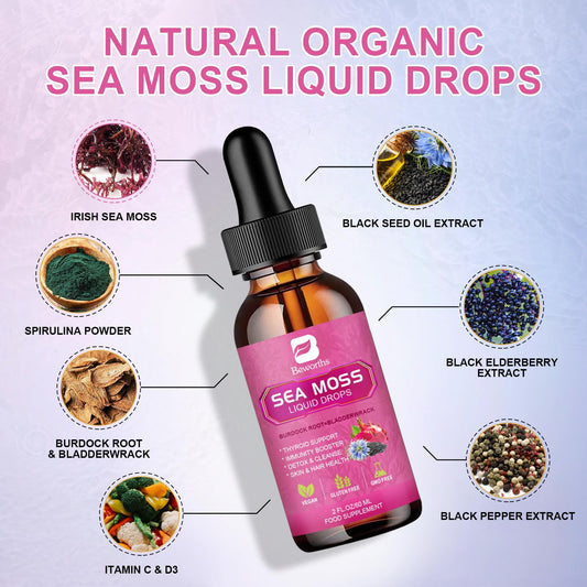 B BEWORTHS Sea Moss Liquid Drops pour shows quick absorption for energy support