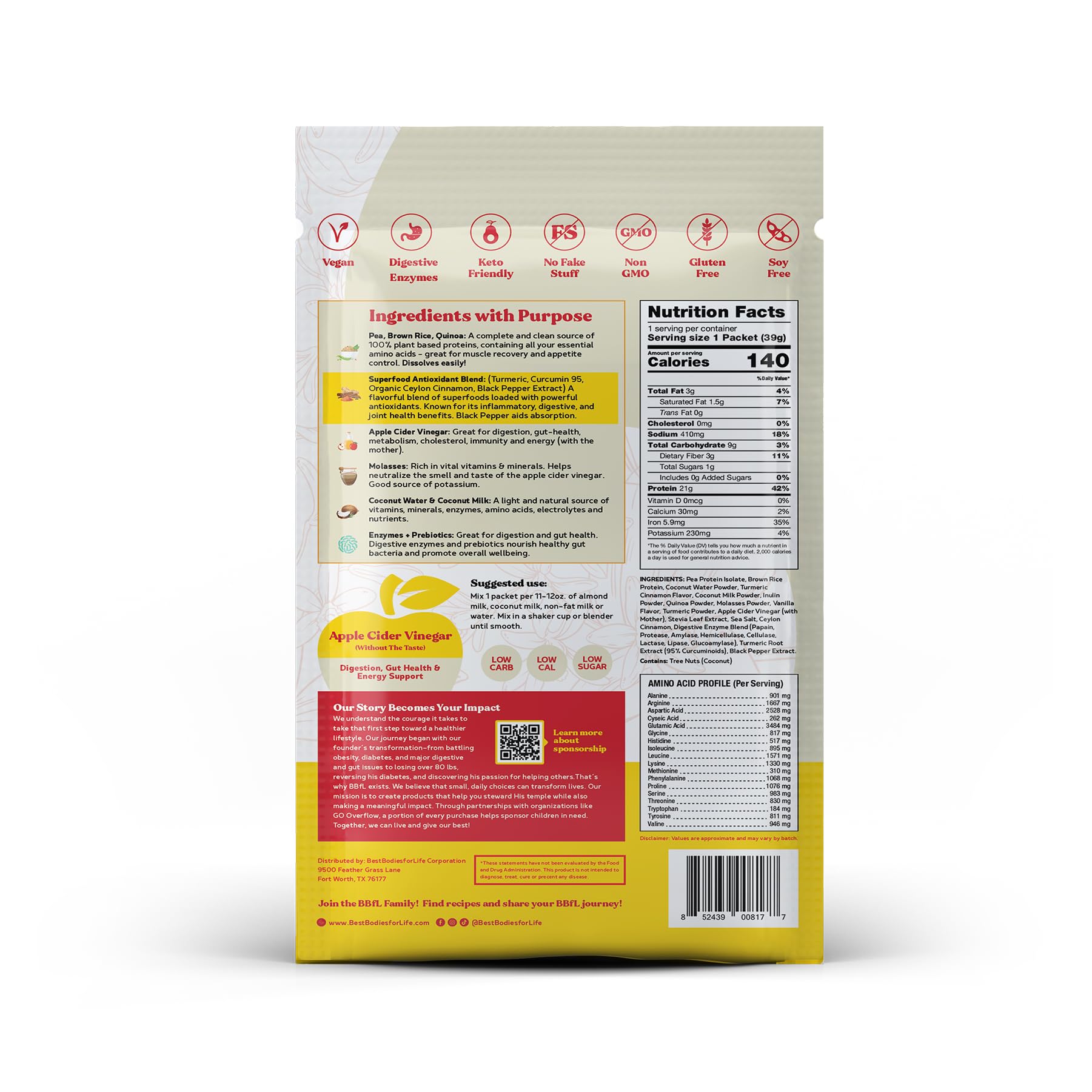BBfL Clean ingredients label featuring coconut water and non-GMO profile