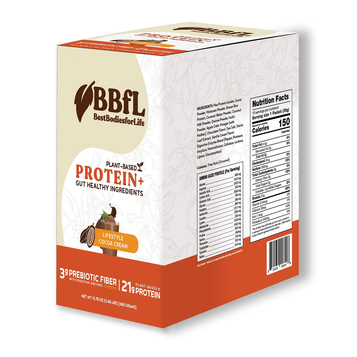 BBfL Plant-Based Protein Shake in a glass with cocoa cream supports daily protein goals.