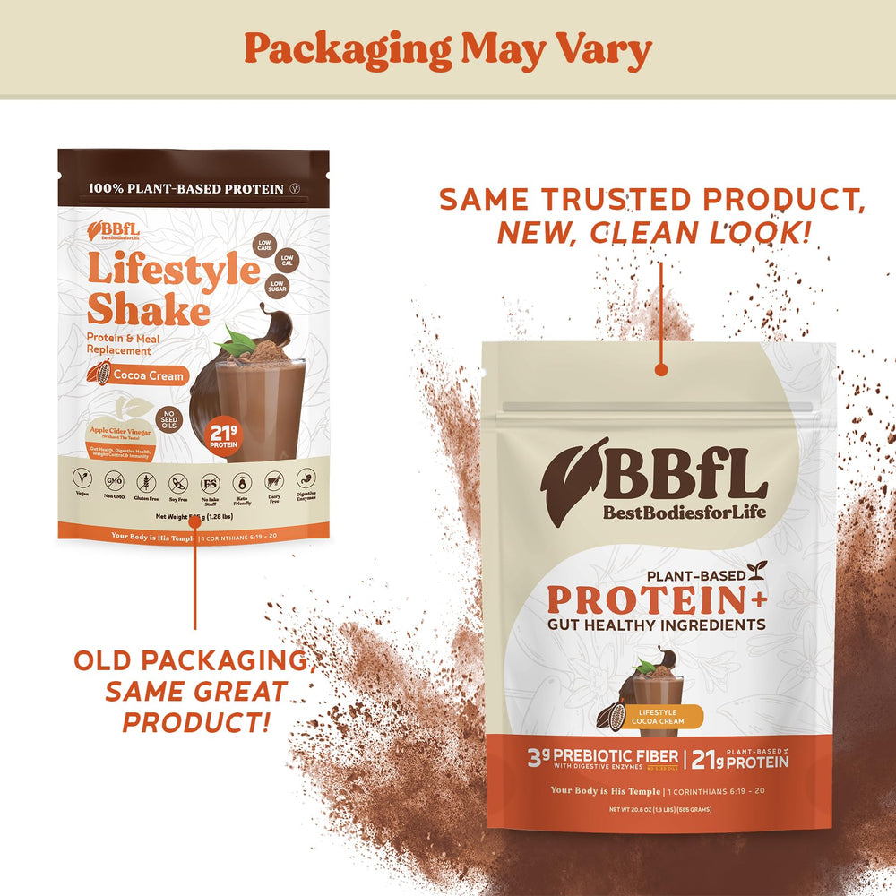 BBfL protein shake cocoa cream poured into glass for smooth sip