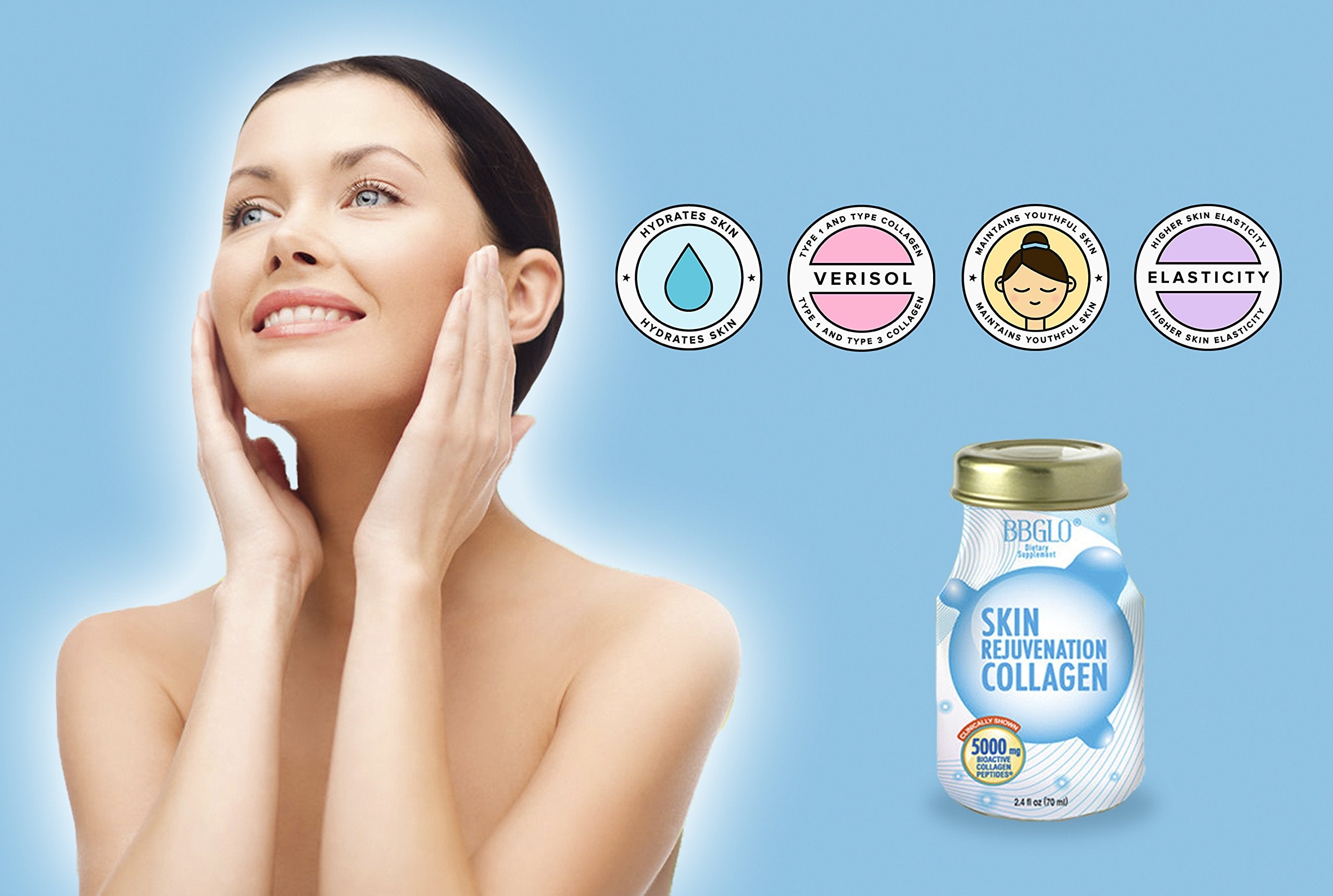 BBGLO Skin Rejuvenation Collagen Drink bottle pour highlighting easy daily consumption