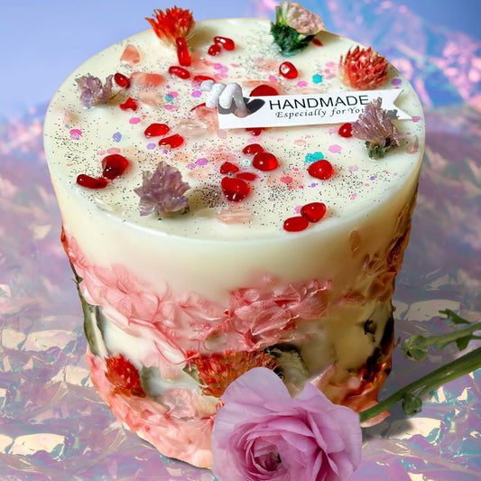 BBJohn botanical crystal candle with gardenia scent and dried flowers promoting calm