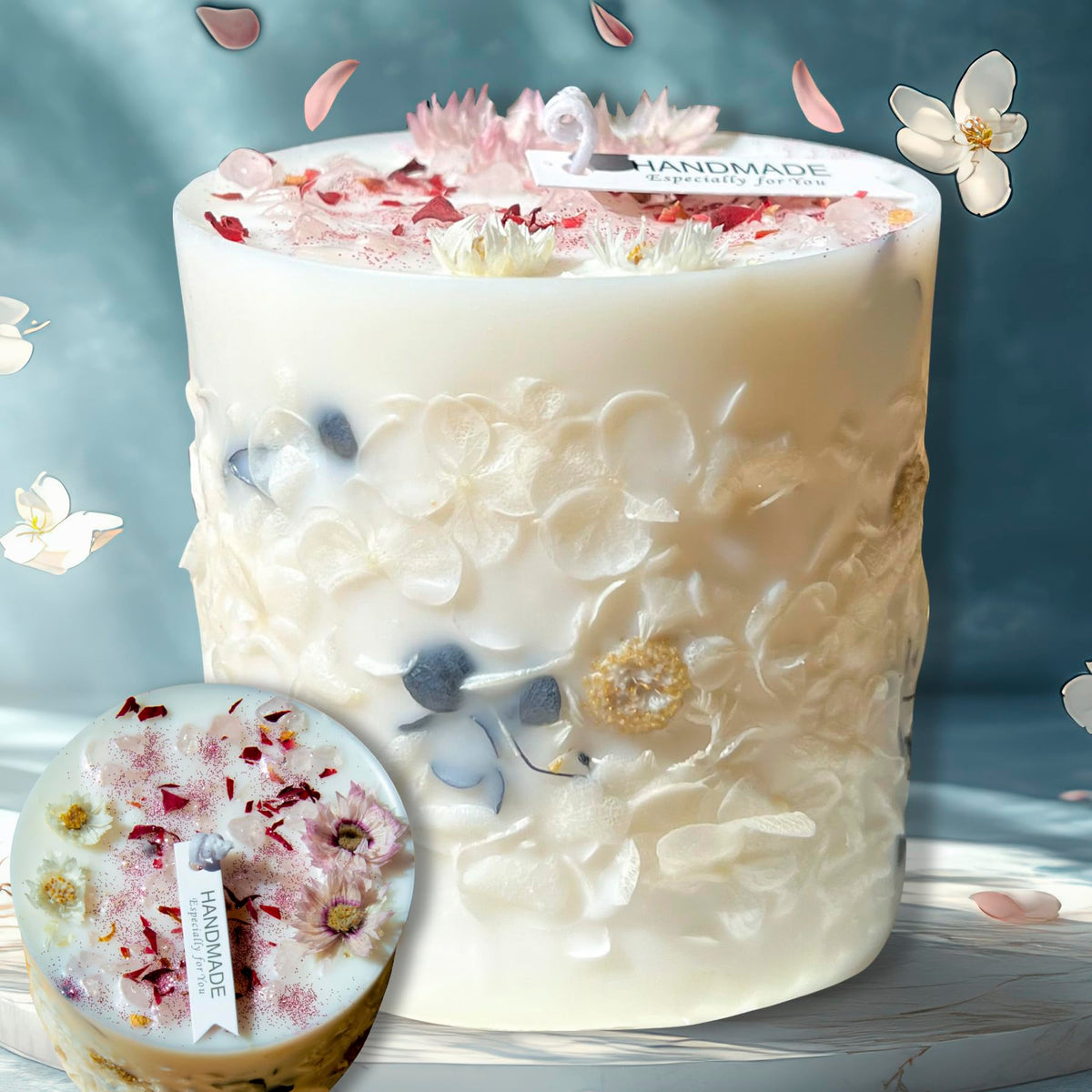 BBJohn botanical crystal candle with peach fragrance for a calming meditation ambiance.