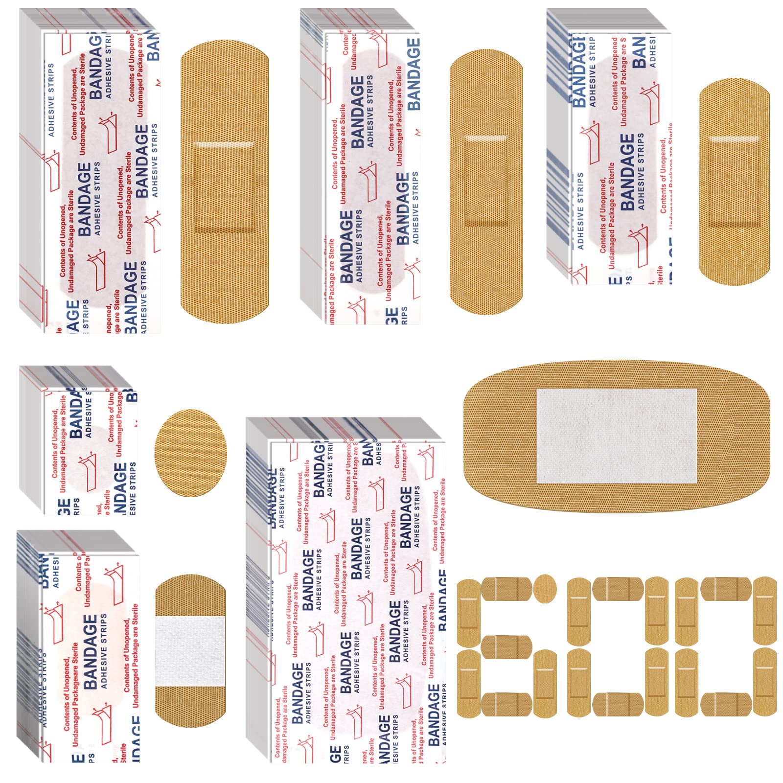 BBTO bandages assorted elastic fabric 600-pack for quick wound care