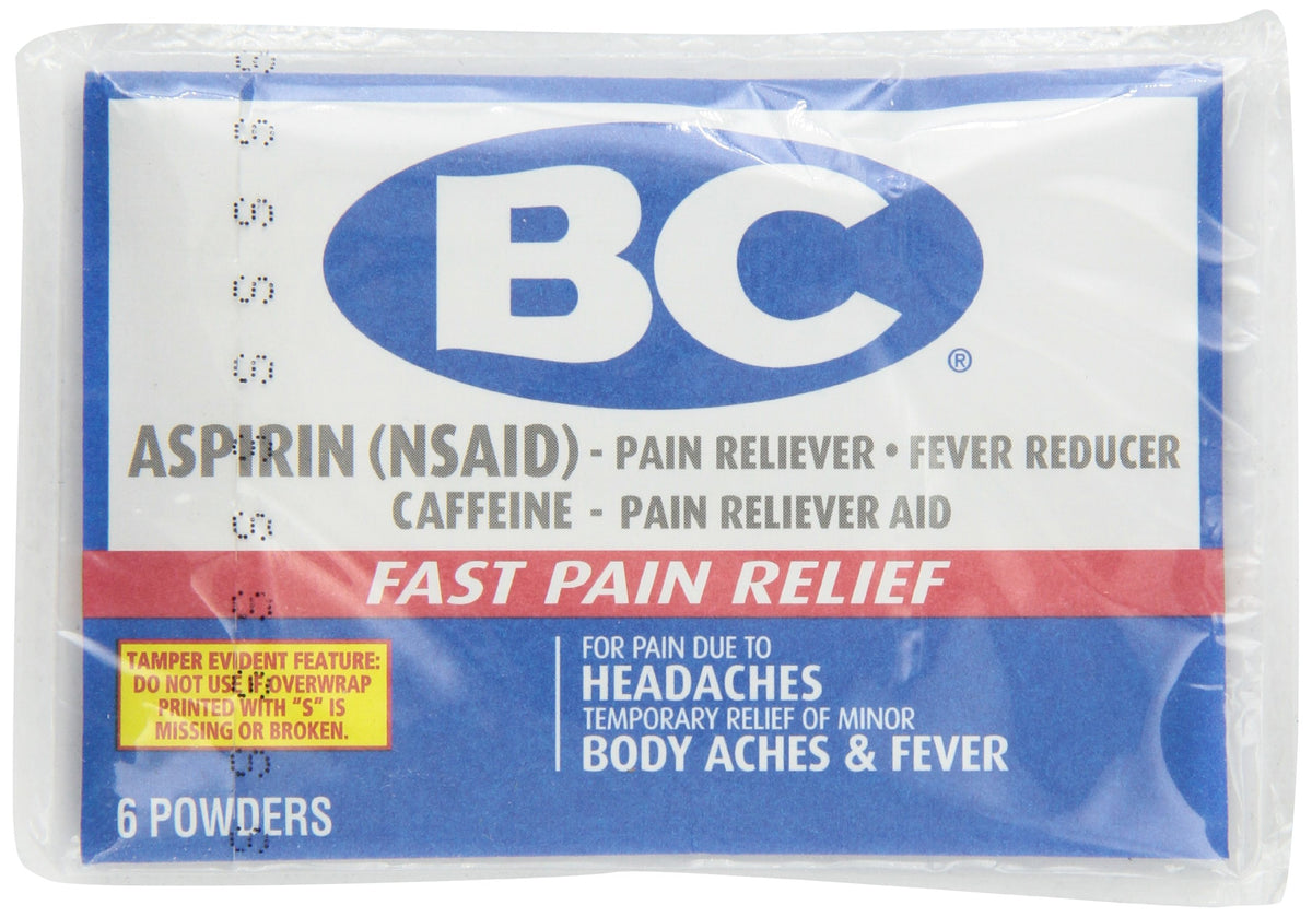 BC Aspirin Fast Pain Relief Powder pack image showing quick relief on the go