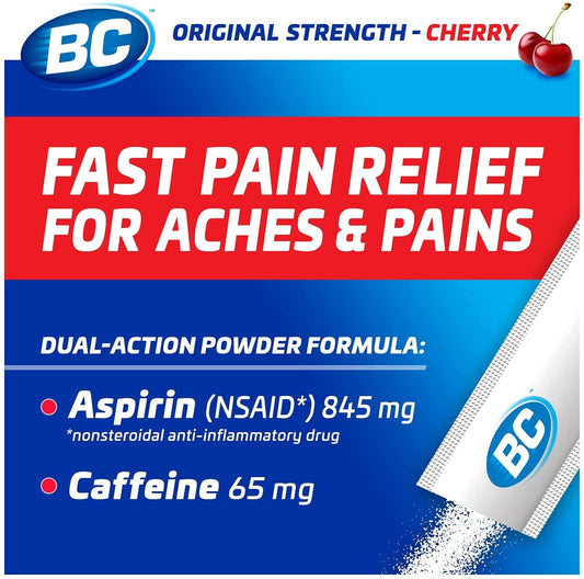BC Powder Cherry flavor stick pack ready for portable use