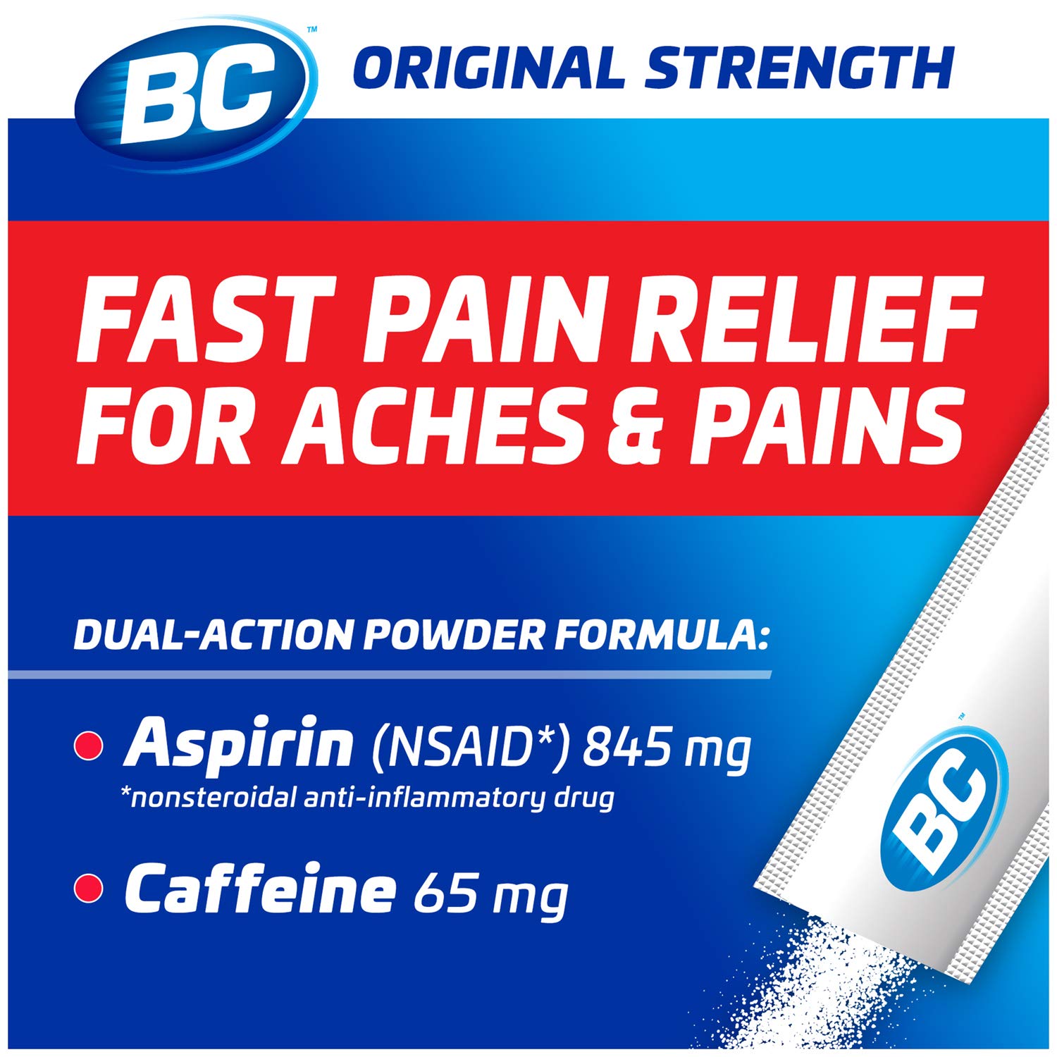 Pour BC Powder onto the tongue for quick relief on the go.