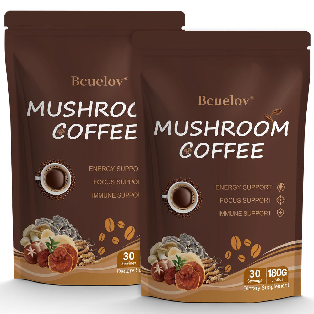 Bcuelov 2-bag mushroom coffee packaging for easy storage and daily use.