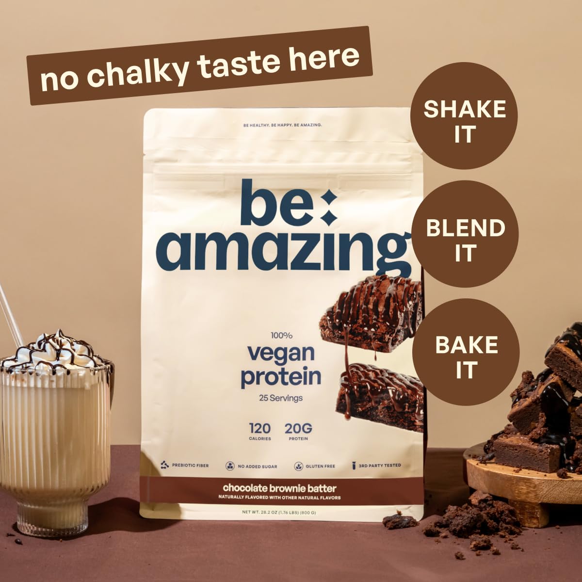 Be Amazing Vegan Protein with blueberry and apple prebiotic fiber