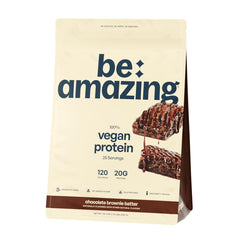 Be Amazing Vegan Protein Chocolate Brownie Batter tub front for creamy plant protein enjoyment