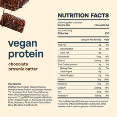 Be Amazing Vegan Protein label highlights dairy-free, gluten-free, no added sugar