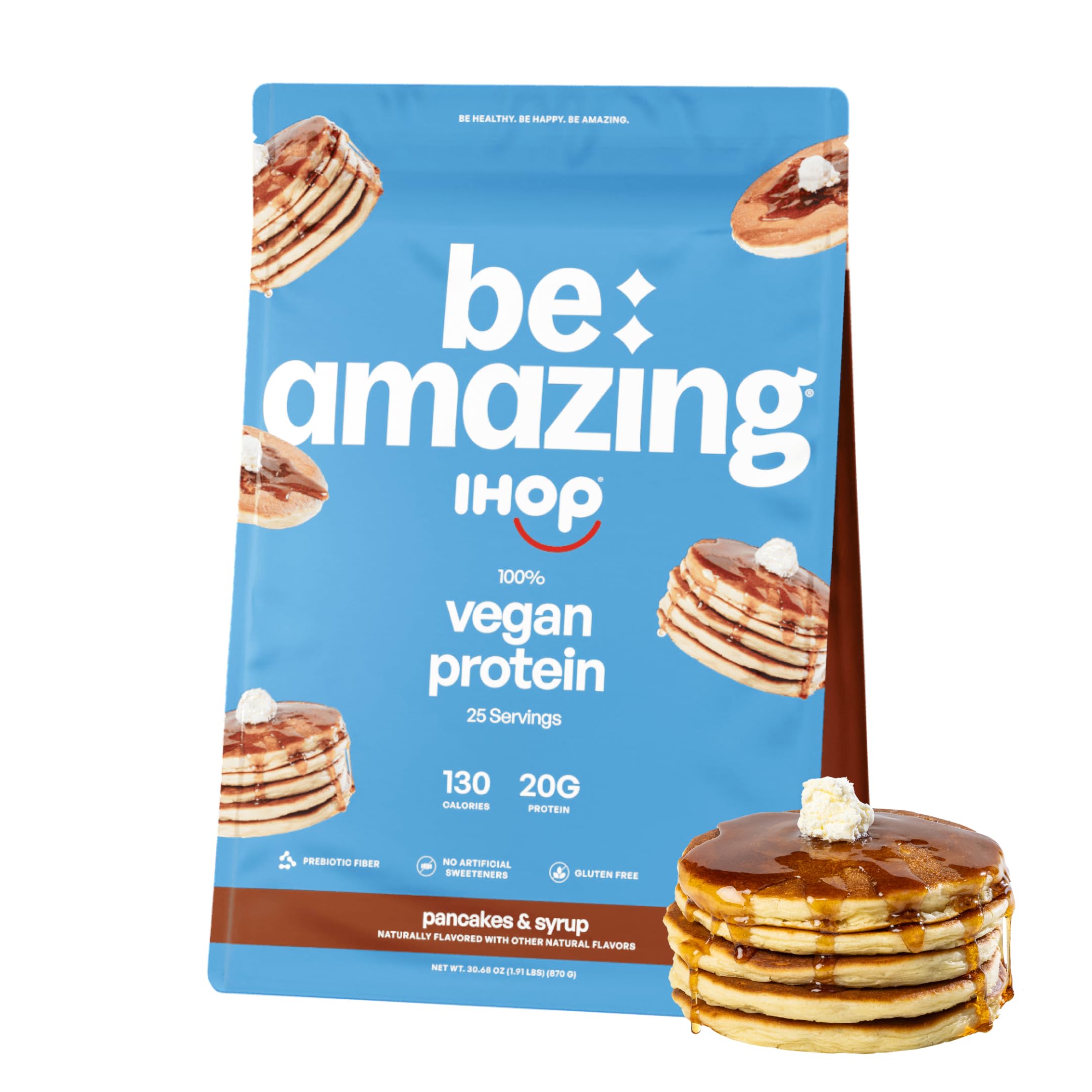 BE AMAZING vegan protein powder bag showcases clean plant-based nutrition