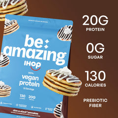 BE AMAZING vegan protein powder being poured for a smooth, lump-free shake.