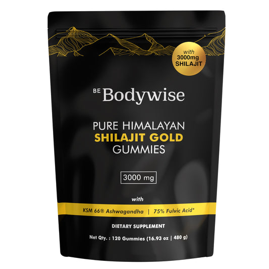 Be Bodywise Pure Himalayan Shilajit Gummies Gold pack front view, energy support.