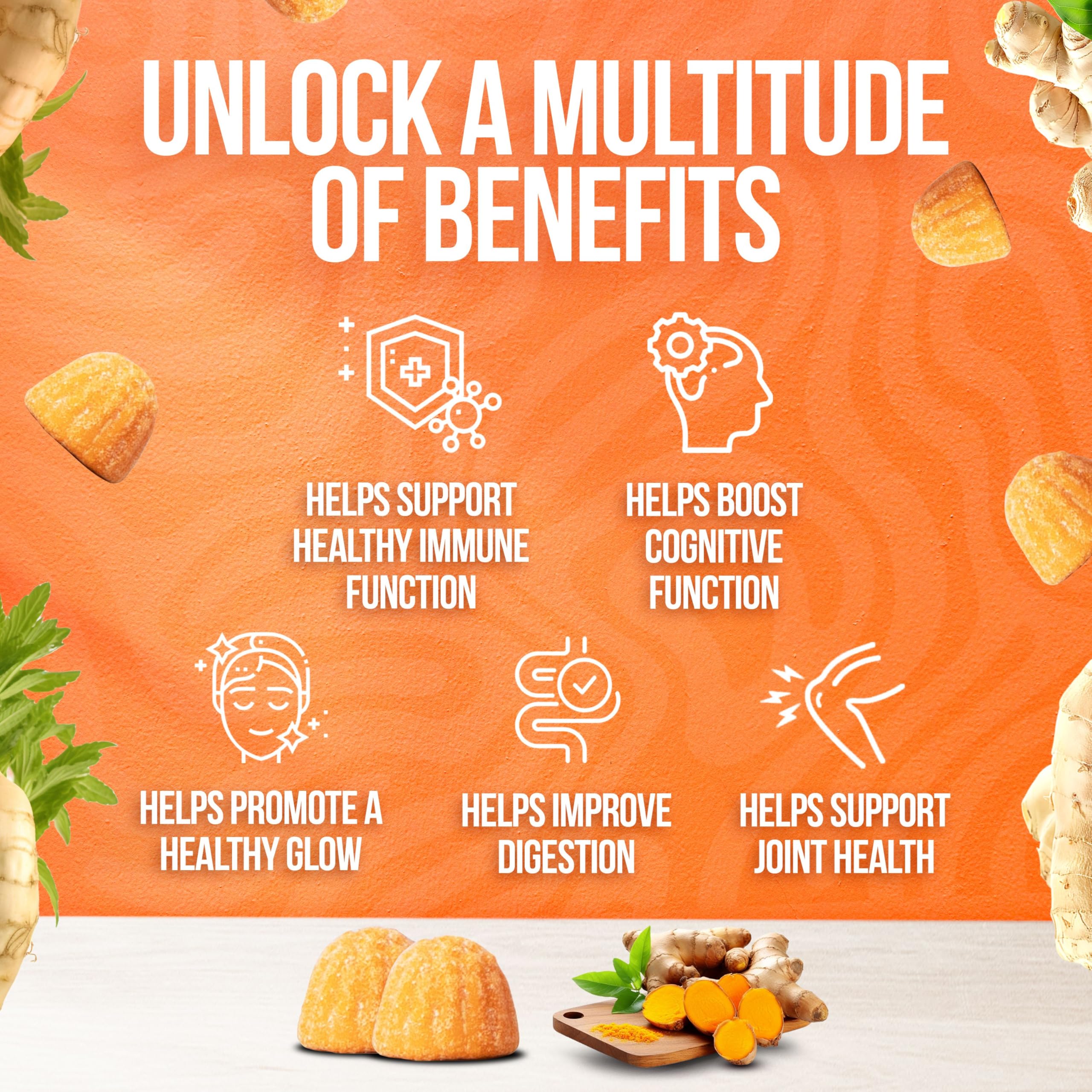 BeElevated Curcumin Turmeric Gummies peach flavor closeup emphasizes tasty daily ritual.
