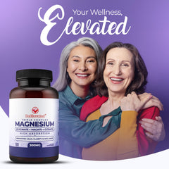 BeElevated Triple Magnesium on the counter with water.