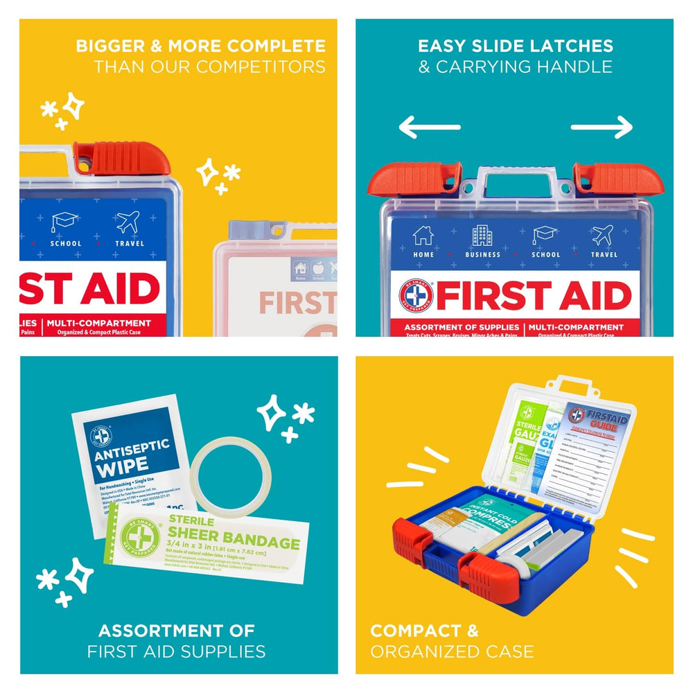 Be Smart Get Prepared home setup showing family-friendly compact first aid kit.
