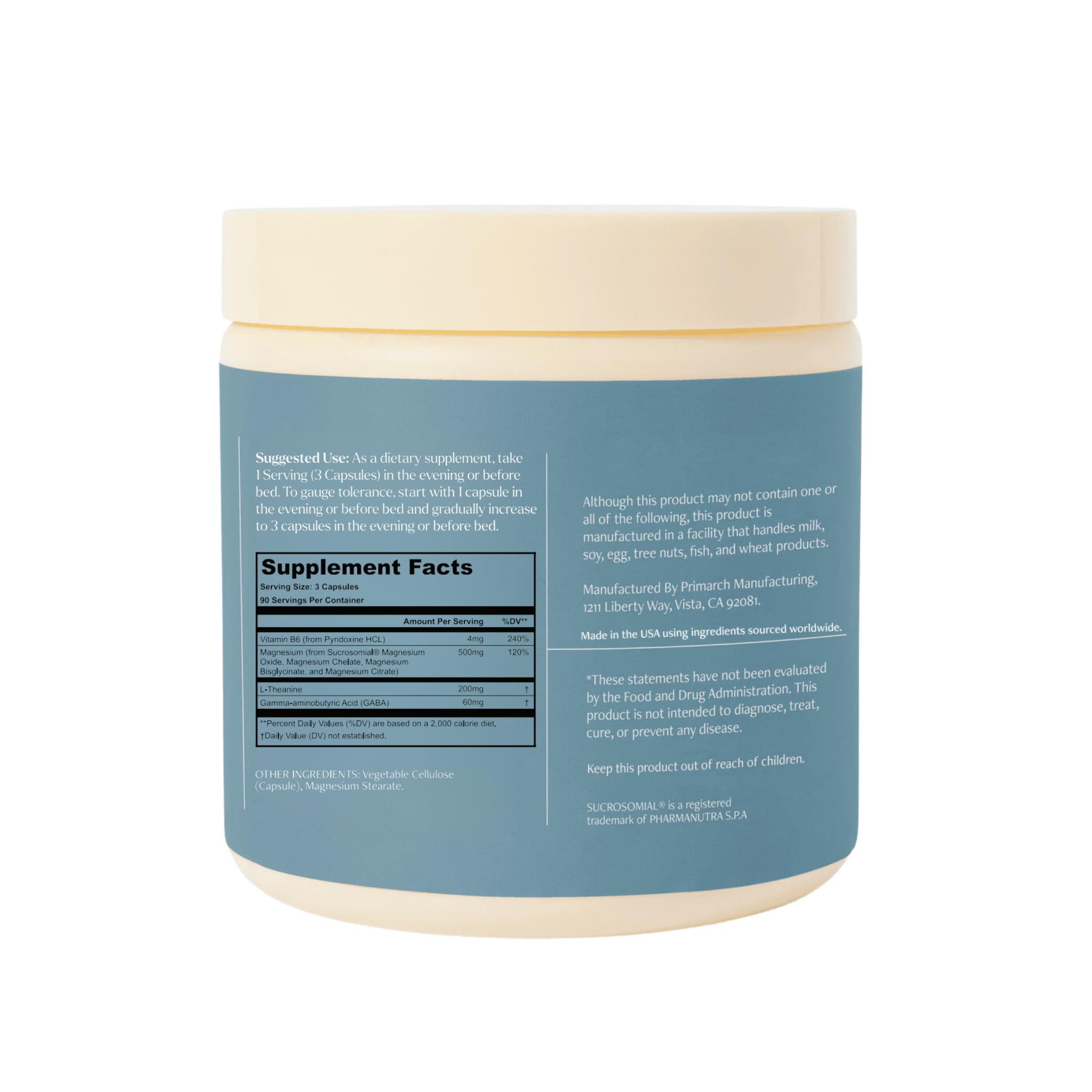 Be Well Magnesium with GABA and L-theanine capsules for peaceful nights.
