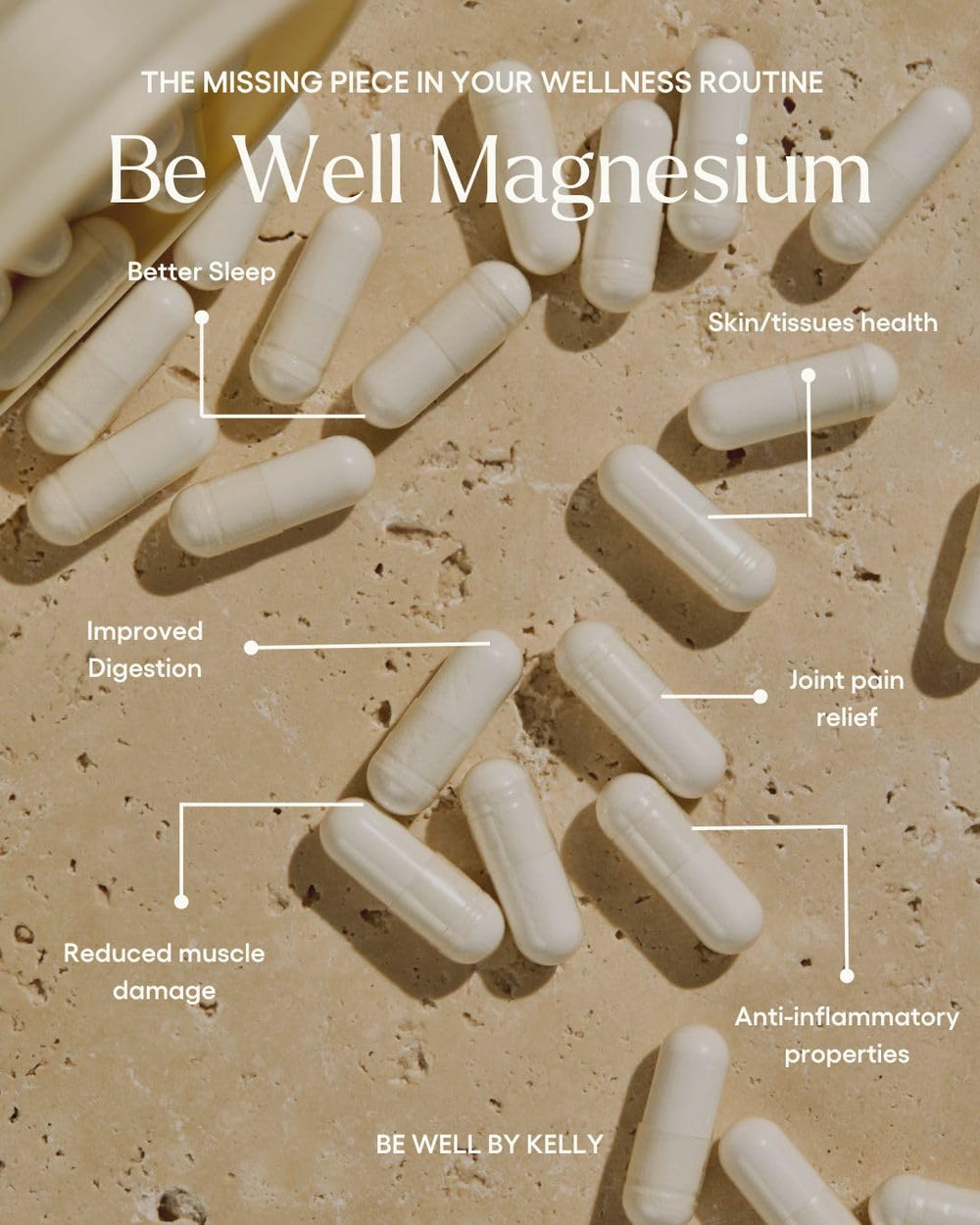 Be Well Magnesium packaging displayed with vegan and gluten-free notes.