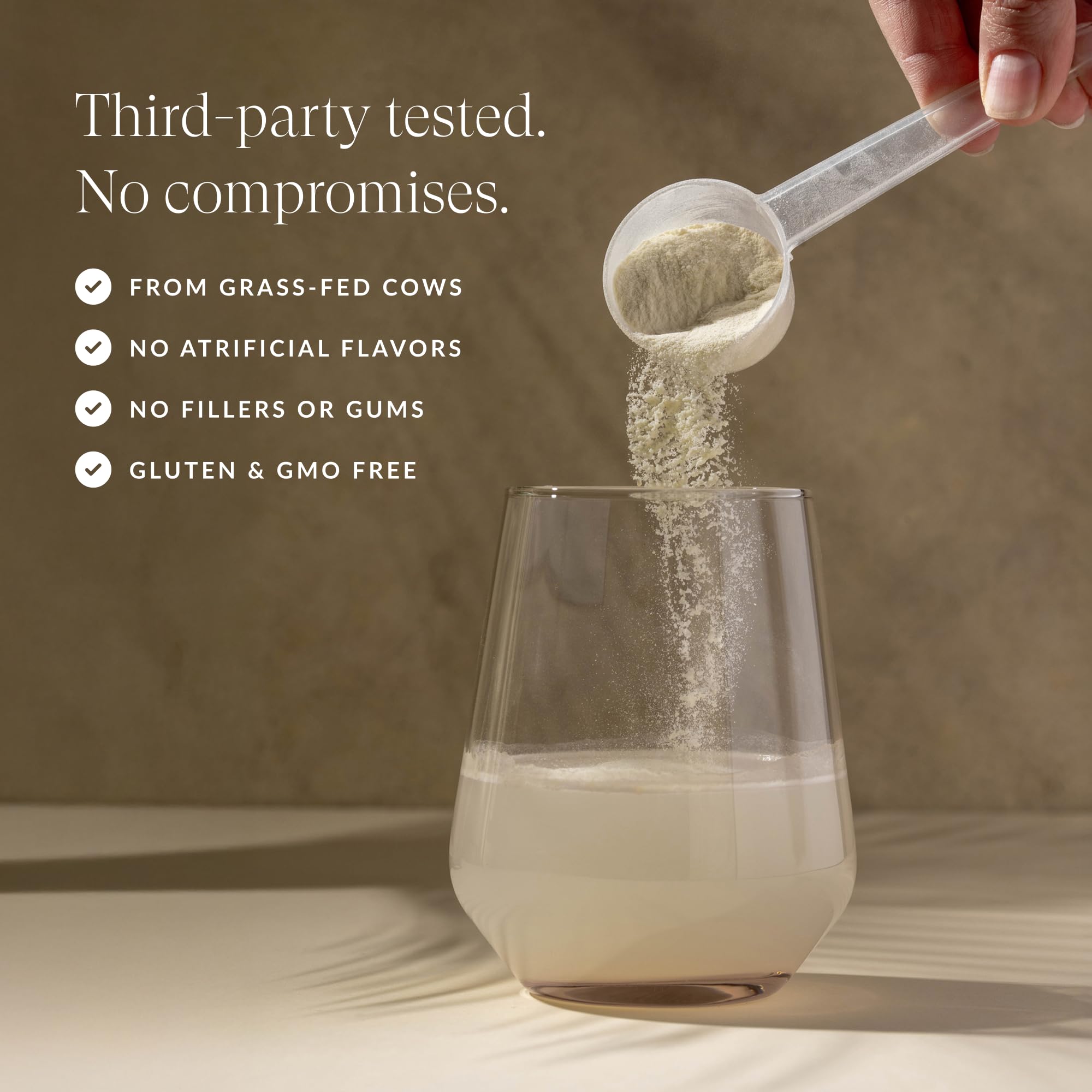 Beam Colostrum Powder third-party tested sticker: trusted purity for immune routine.