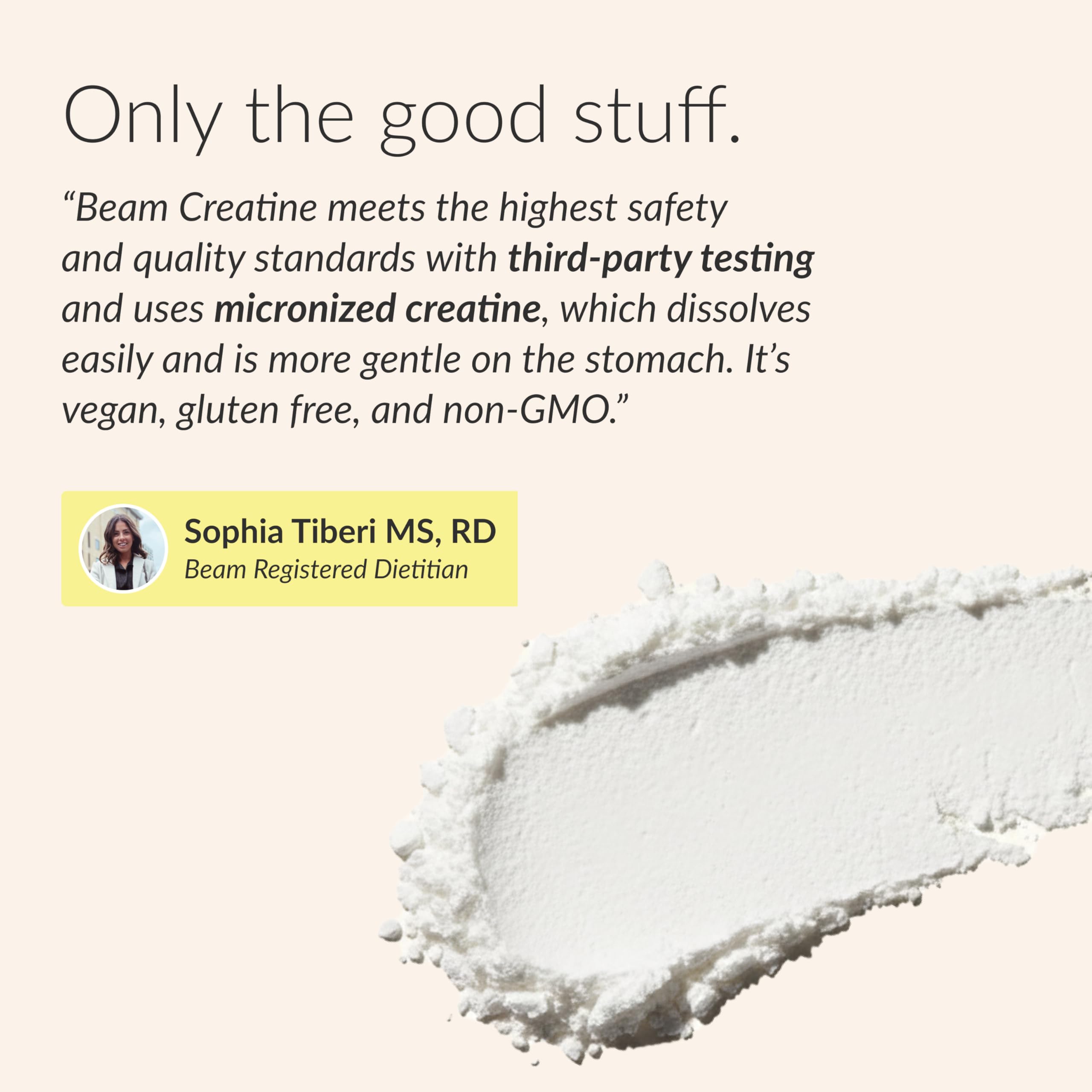Beam Creatine 100 servings container signals long-lasting supply.