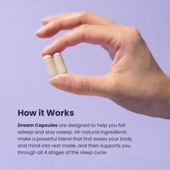 Beam Dream bottle label highlighting vegan, non-GMO, and dairy-free sleep support