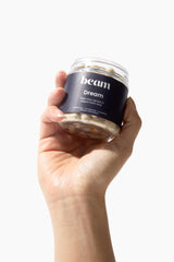 Beam Dream ingredients icons display L-Theanine, Apigenin, Reishi and magnesium for calm evenings