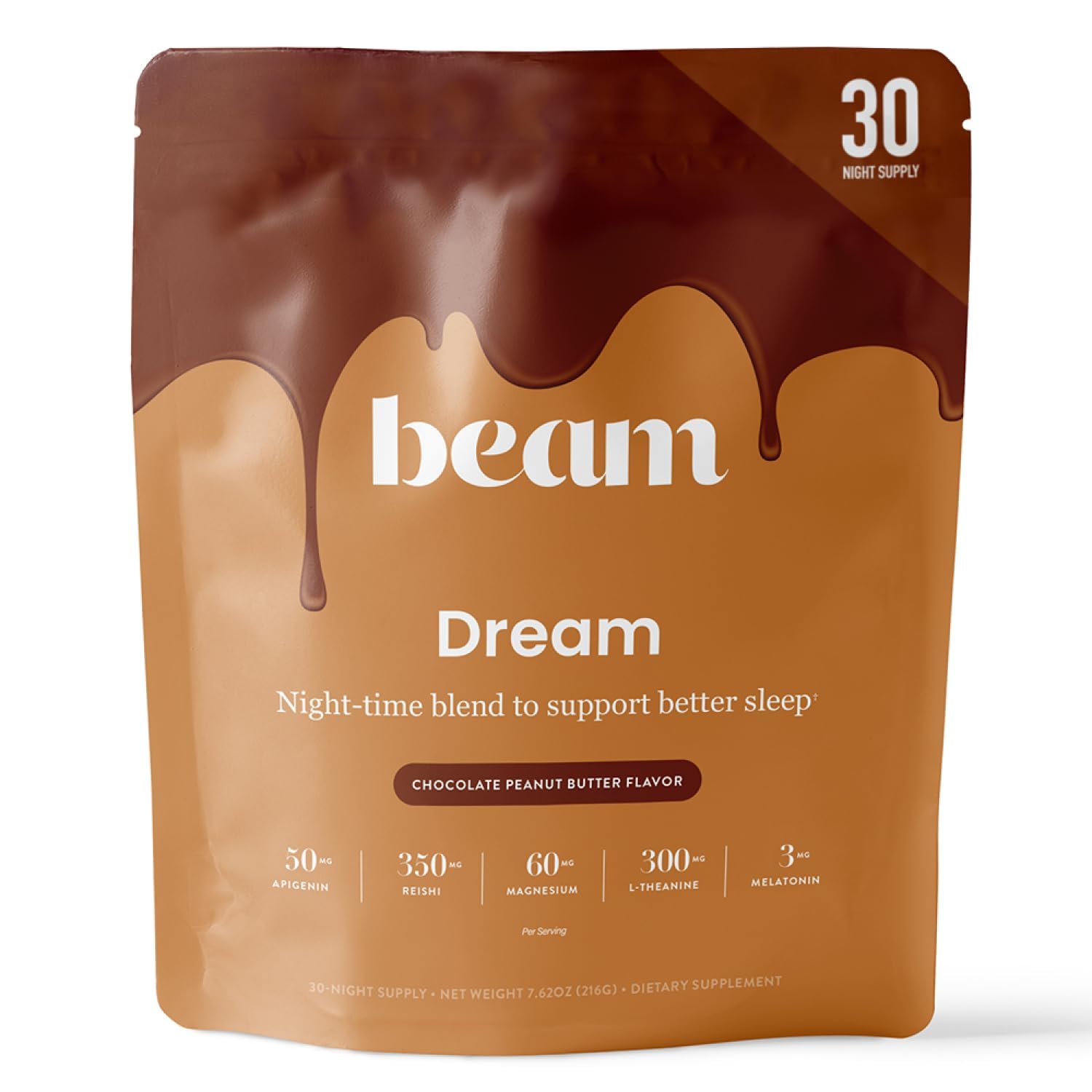 Beam Dream Sleep Powder chocolate PB tub for a comforting nightly routine