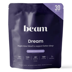 Beam Dream Sleep Powder Cinnamon Cocoa being poured into a mug for a calming night routine