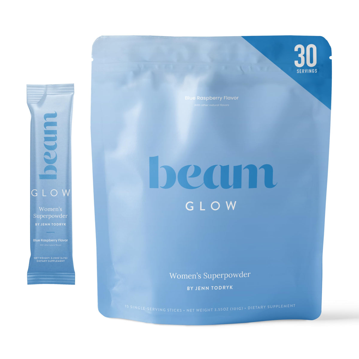 Beam Glow bottle front showing premium hormone balance packaging for daily support