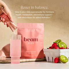 Beam Glow capsules closeup highlighting easy-to-swallow tablets
