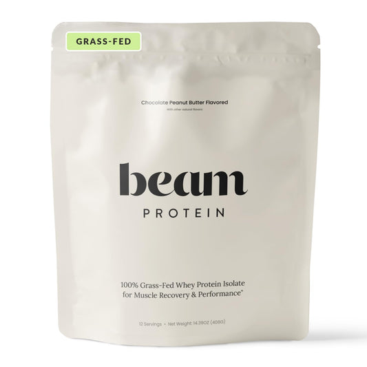 Beam Grass Fed Whey Powder front label highlighting premium ingredients for clean nutrition