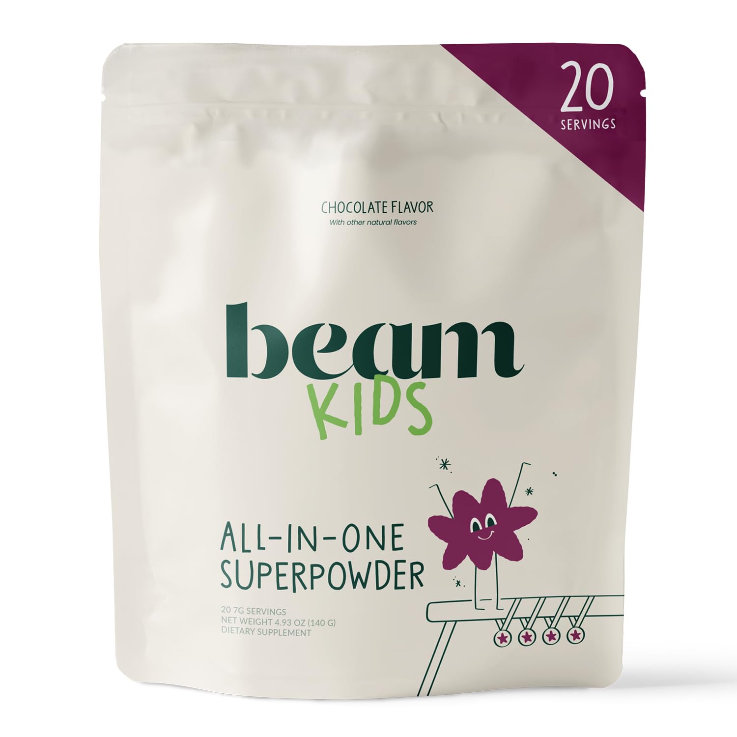 Beam Kids Multivitamin Powder packaging shows chocolate flavor for daily kid nutrition