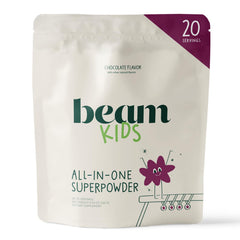 Beam Kids Multivitamin Powder packaging shows chocolate flavor for daily kid nutrition