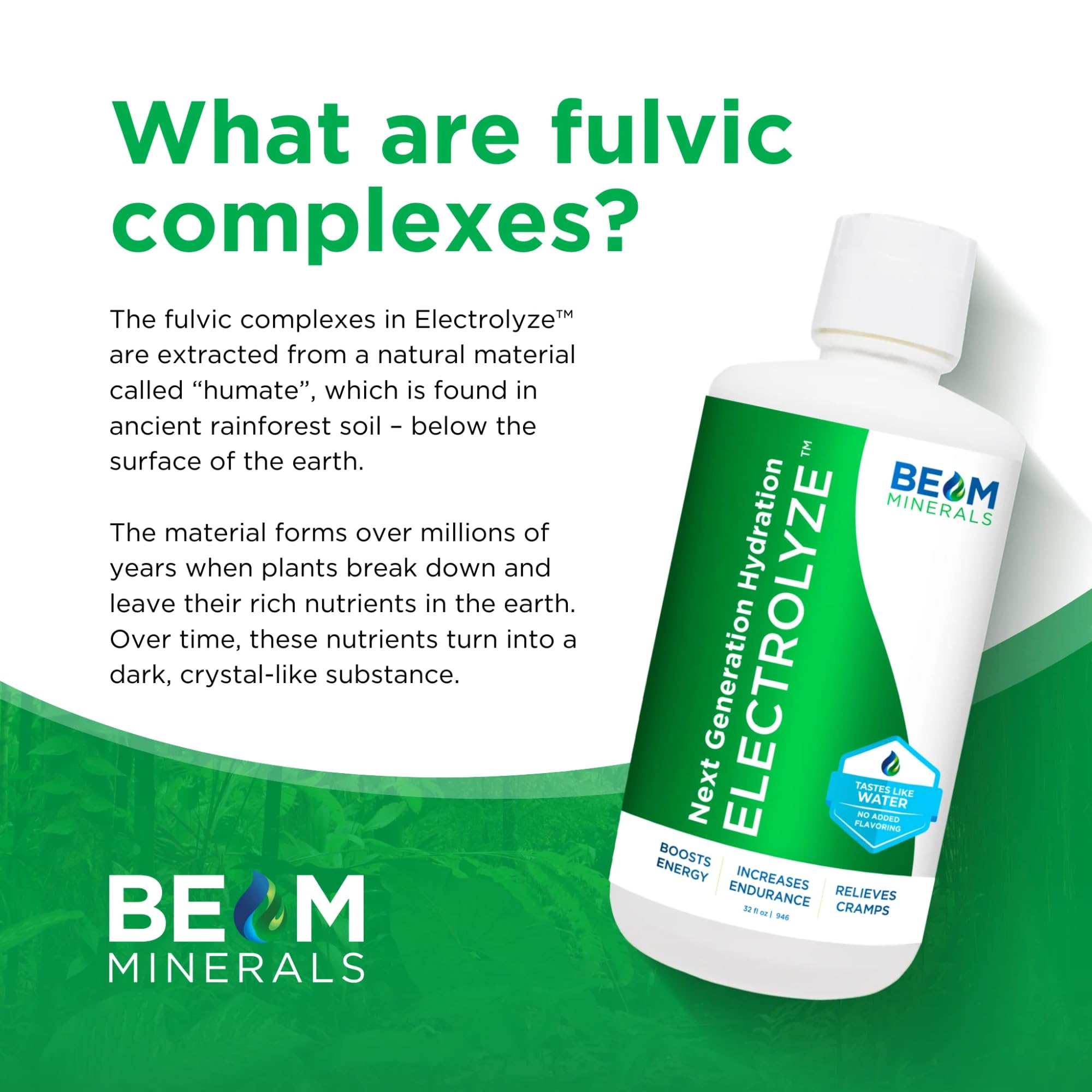 BEAM Minerals Electrolyze front label highlights fulvic minerals and purity.
