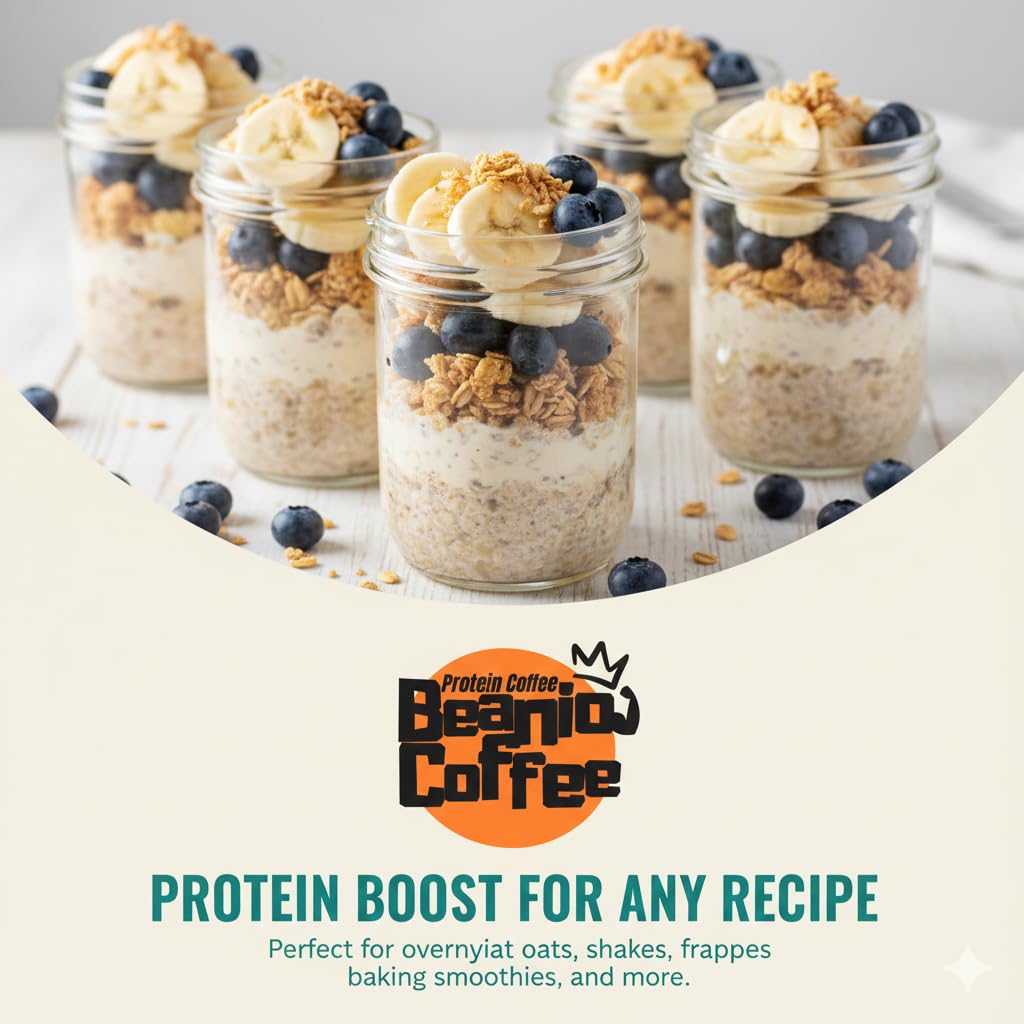 Beanio Caramel Protein Iced Coffee milk froth atop shows creamy texture without sugar.