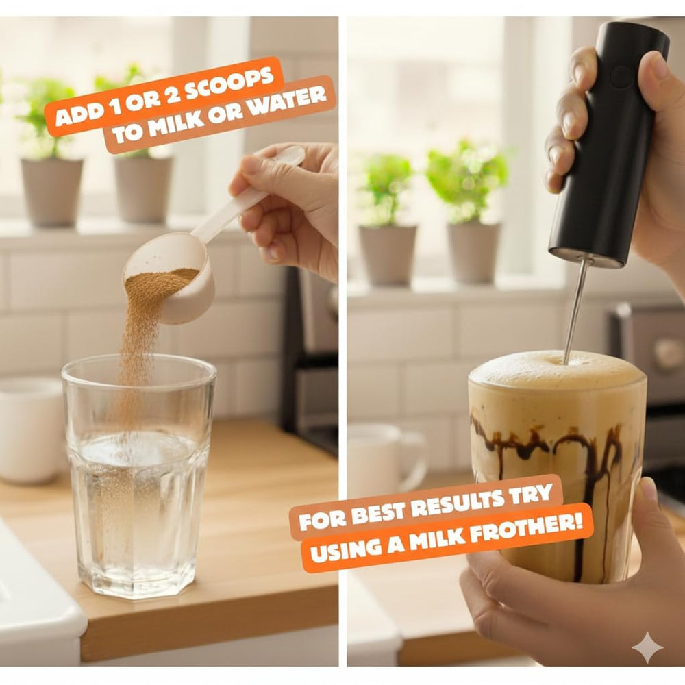 Beanio Protein Iced Coffee shaker demonstrates easy hot or iced mix.