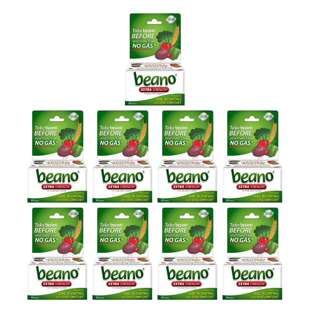 Beano Extra Strength bottle front showing gluten-free digestive support for gas relief.