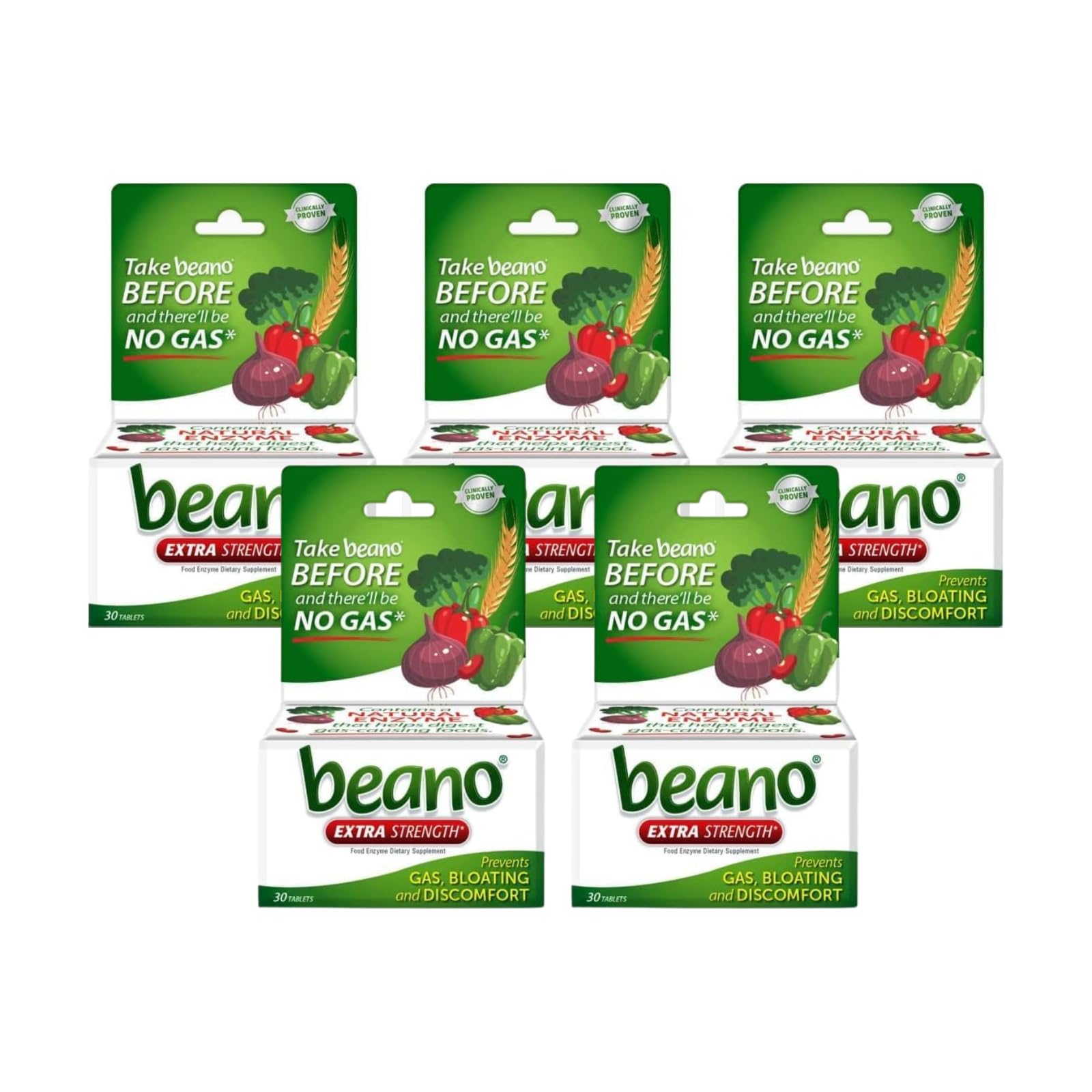 Beano Extra Strength tablets in bottle for gas relief.