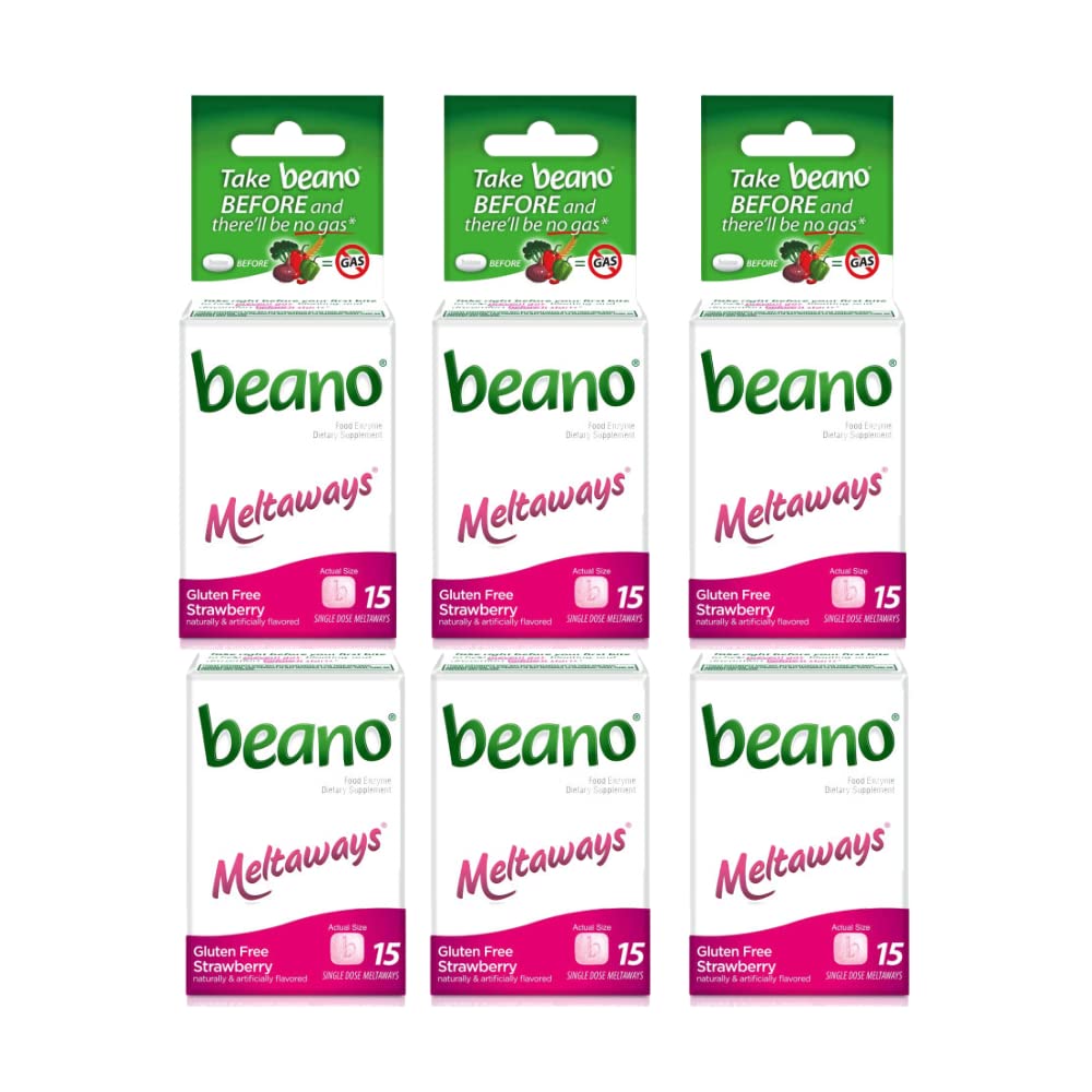 Beano Meltaways Strawberry tablet on the tongue ready to dissolve before a meal.