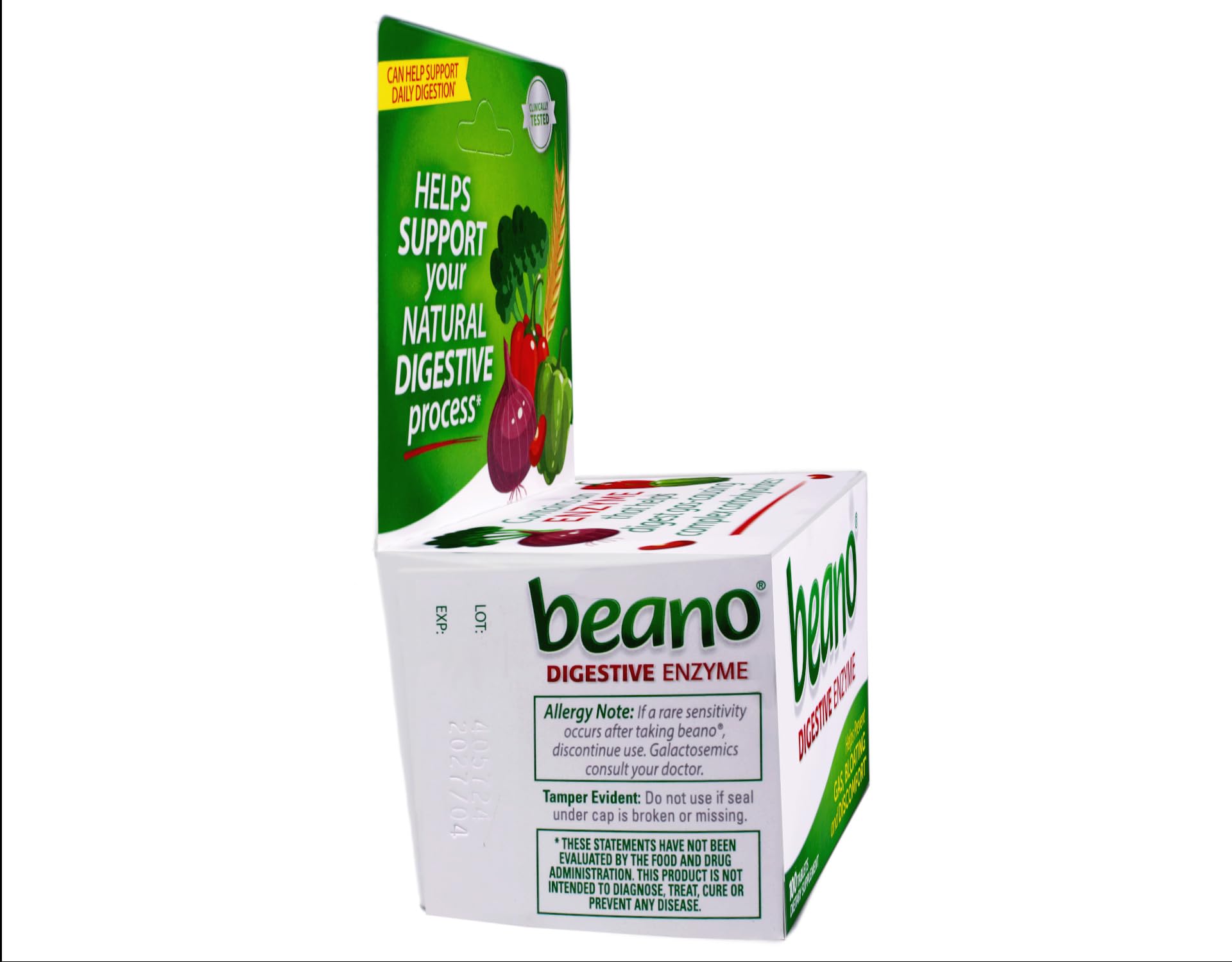 Beano tablets close-up showing compact dosing for quick meals.