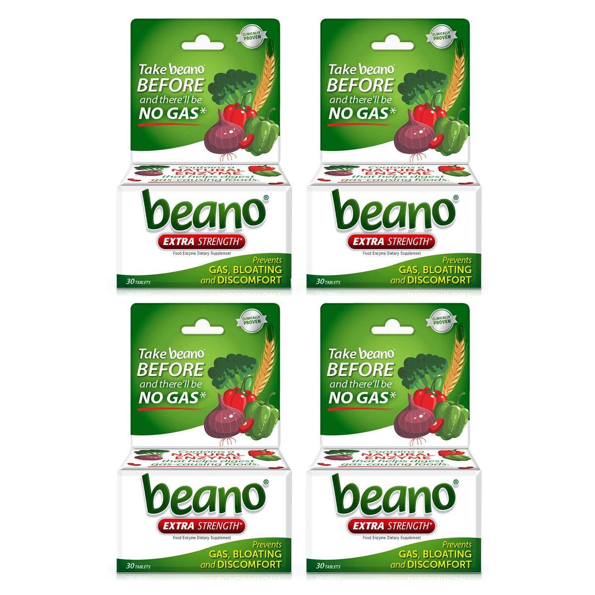 Beano Ultra 800 box front shows four-pack packaging for gas prevention.