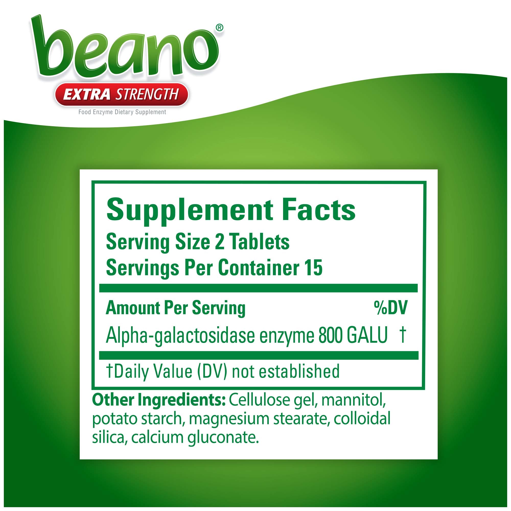 Beano Ultra 800 packaging details closeup showing pill form.
