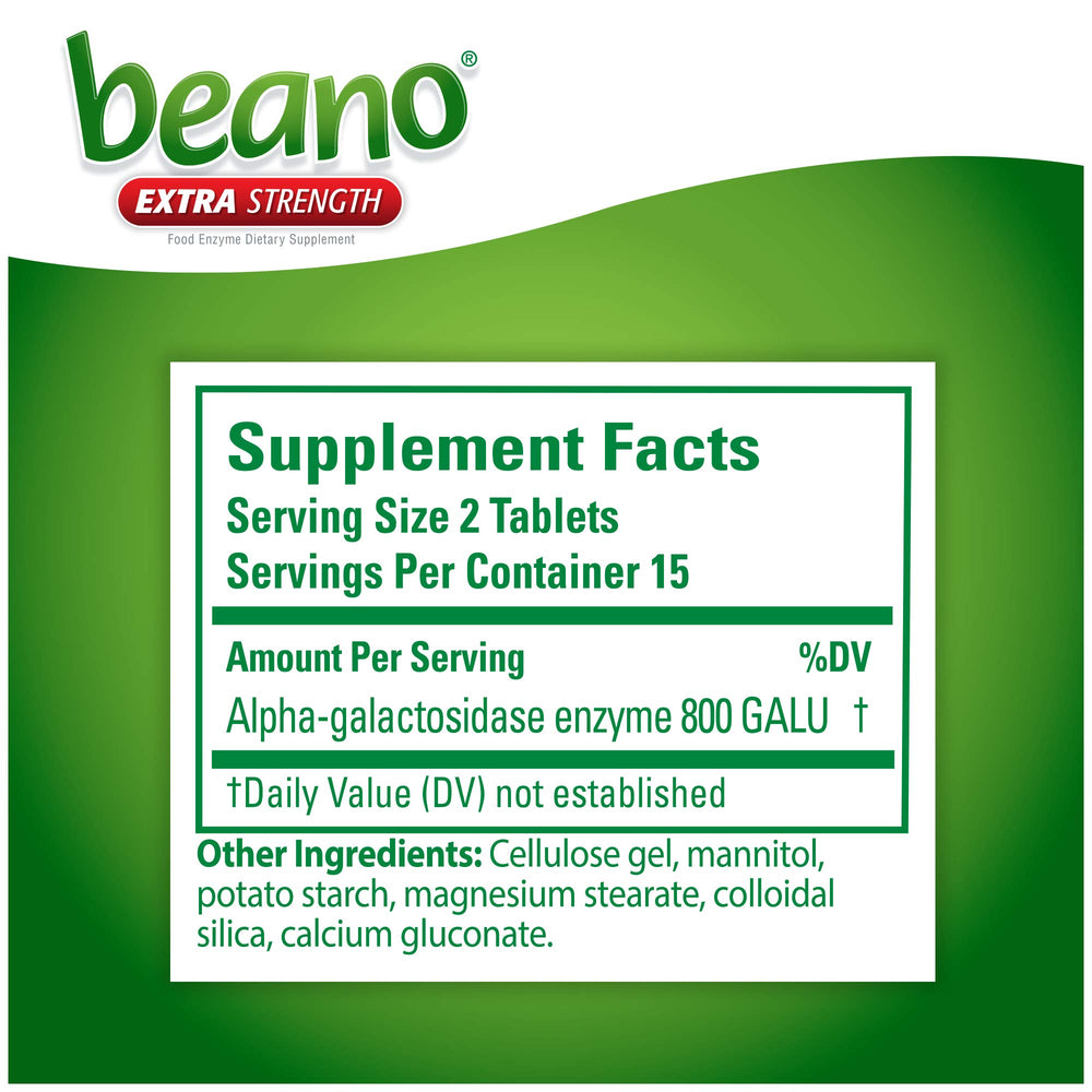 Beano Ultra 800 packaging details closeup showing pill form.